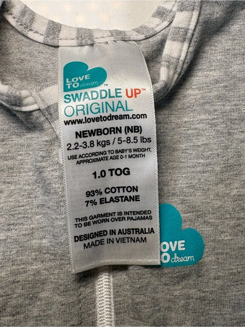 Love to dream Grey Swaddle Sleep Sack with Stripe Trim Size Newborn